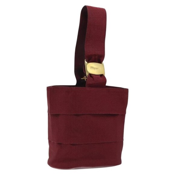 Salvatore Ferragamo Hand Bag Canvas Red Gold Auth - Picture 2 of 16